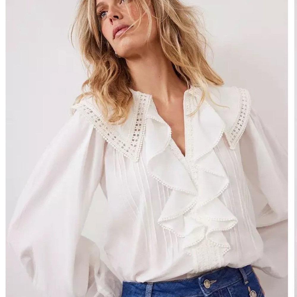 Mint Velvet White Collar Statement blouse - Savannah size M NWT